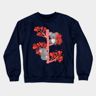 Couple of koalas with hearts tree Crewneck Sweatshirt